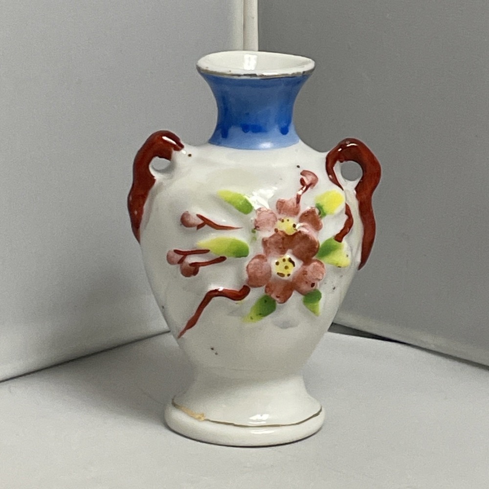Mini Porcelain Cherry Blossom Vase Trinket Hand Painted Occupied Japan 2.75"‎